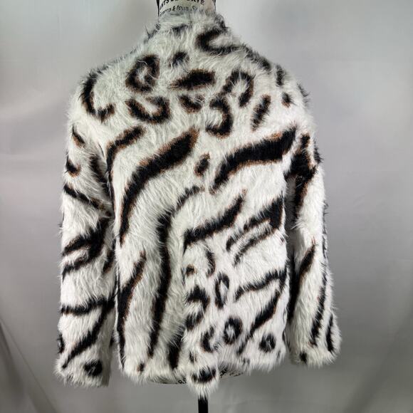 Anthropologie Current Air L Animal Print Faux Fur Open Cardigan Jacket Cozy - Picture 3 of 7